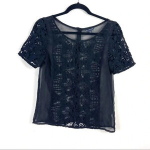 American Eagle Outfitters Black Sheer Lace Short Sleeve Blouse Size Small